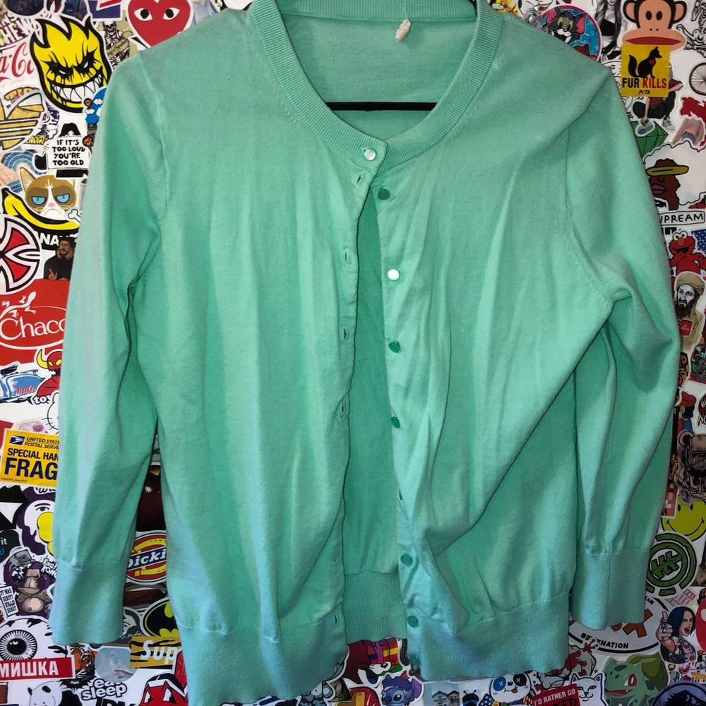 Vintage Y2K J Crew Lime Green Cardigan.
